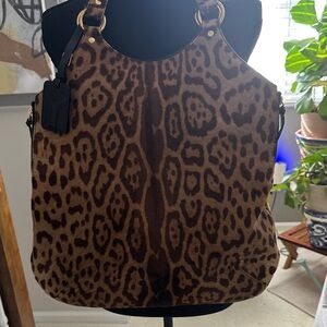 Yves Saint Laurent Brown Leopard Print Tote